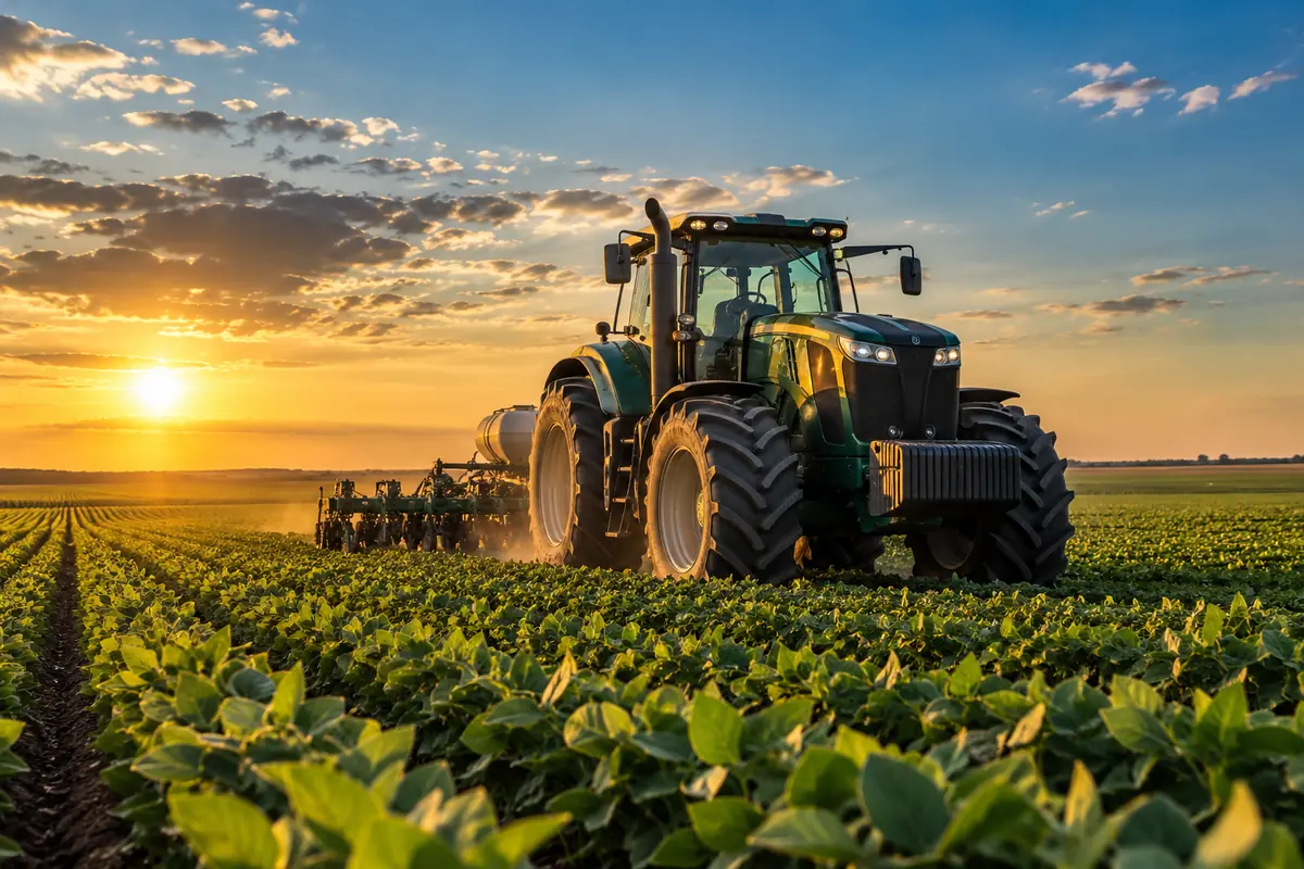 Trator em lavoura comercial, representando regulação de sinistros agrícolas